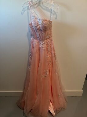 2 Cute by J Michael’s One-Shoulder Peach Pink Sequin Embellished Gown